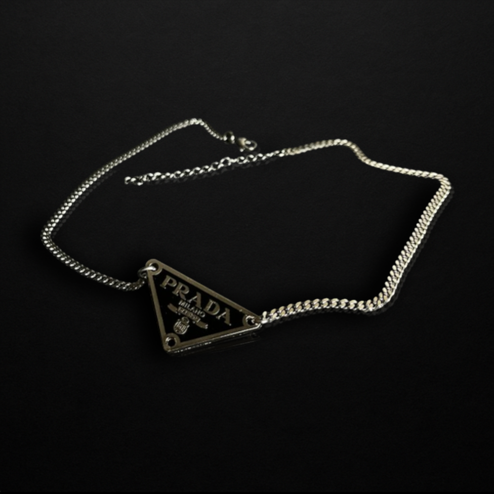 Repurposed Black Praddy Chain Necklace