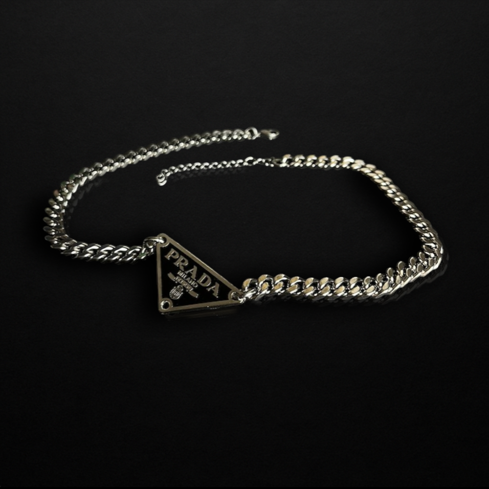 Repurposed Black Praddy Chunky Chain Necklace