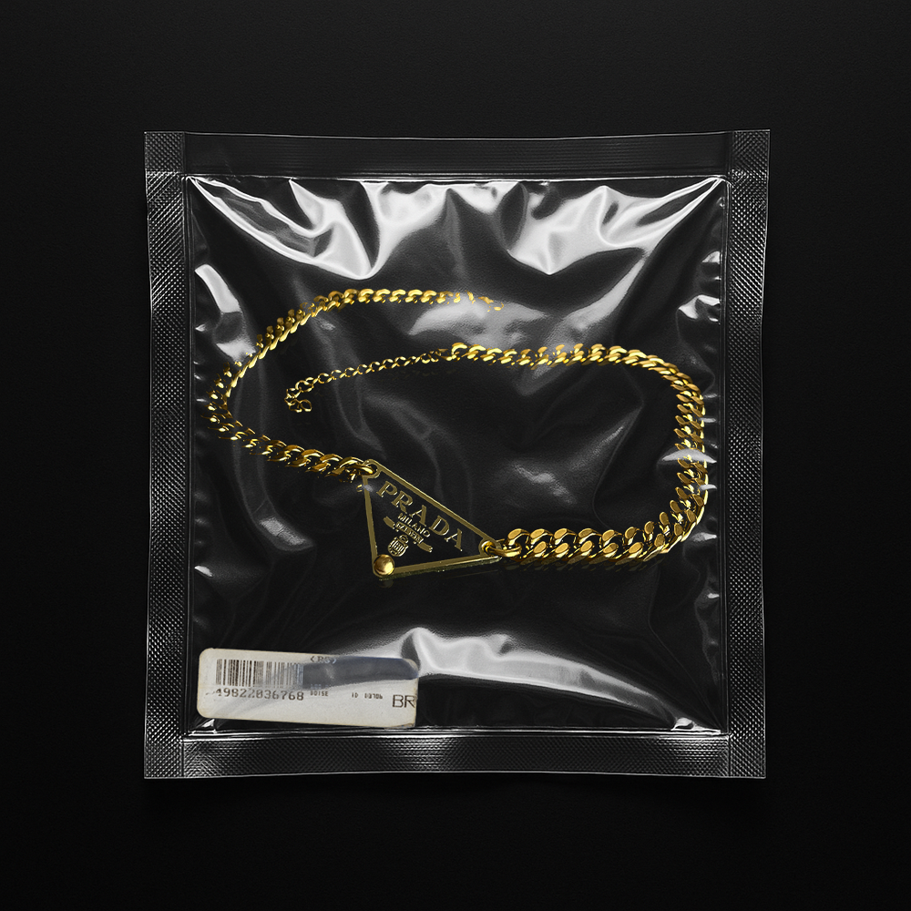 Repurposed Black Praddy Gold Chunky Chain Necklace