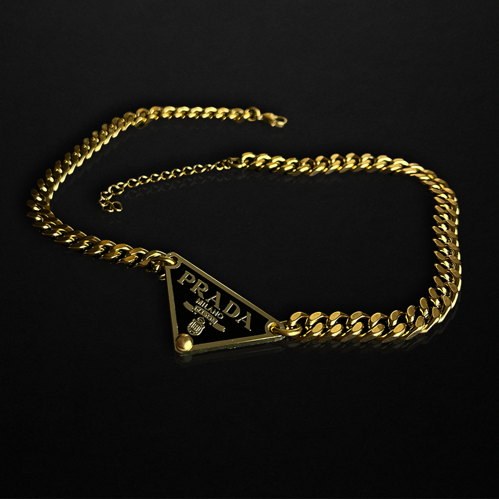 Repurposed Black Praddy Gold Chunky Chain Necklace