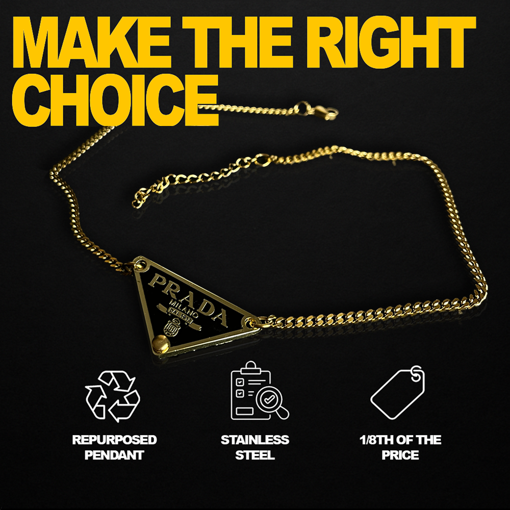 Repurposed Black Praddy Gold Chain Necklace