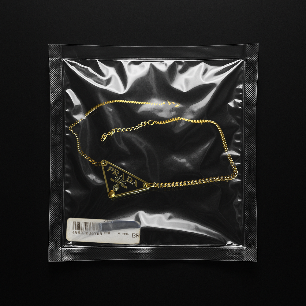 Repurposed Black Praddy Gold Chain Necklace