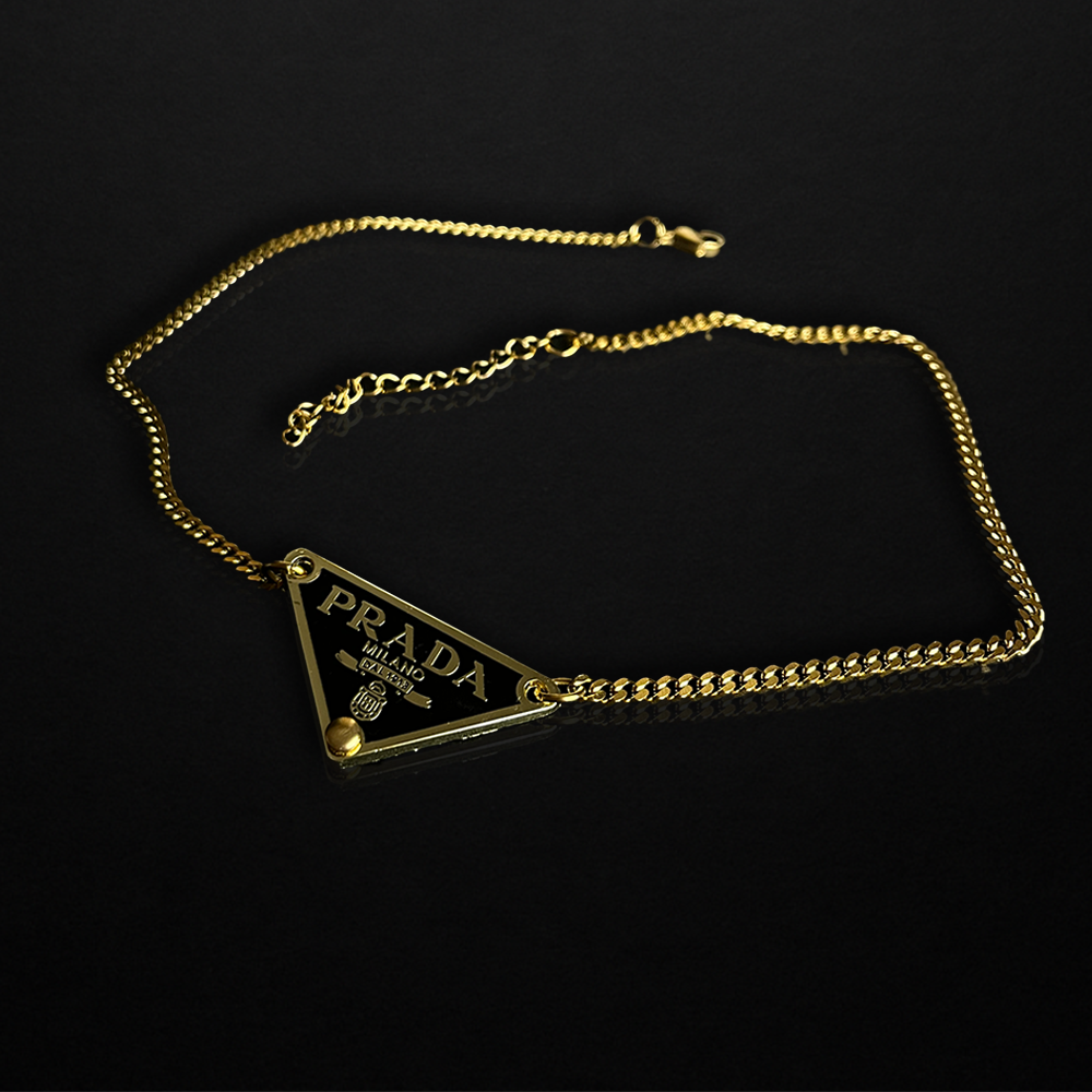 Repurposed Black Praddy Gold Chain Necklace