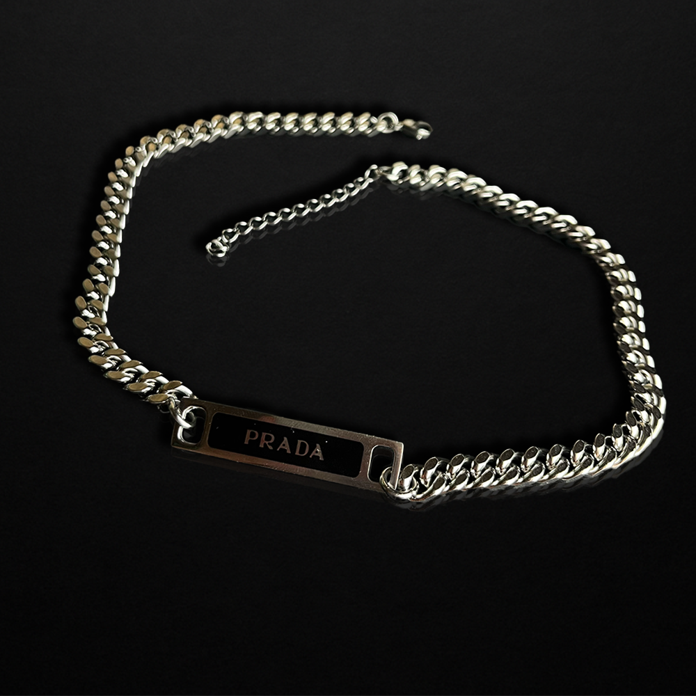 Repurposed Praddy Thin Black Chunky Chain Necklace