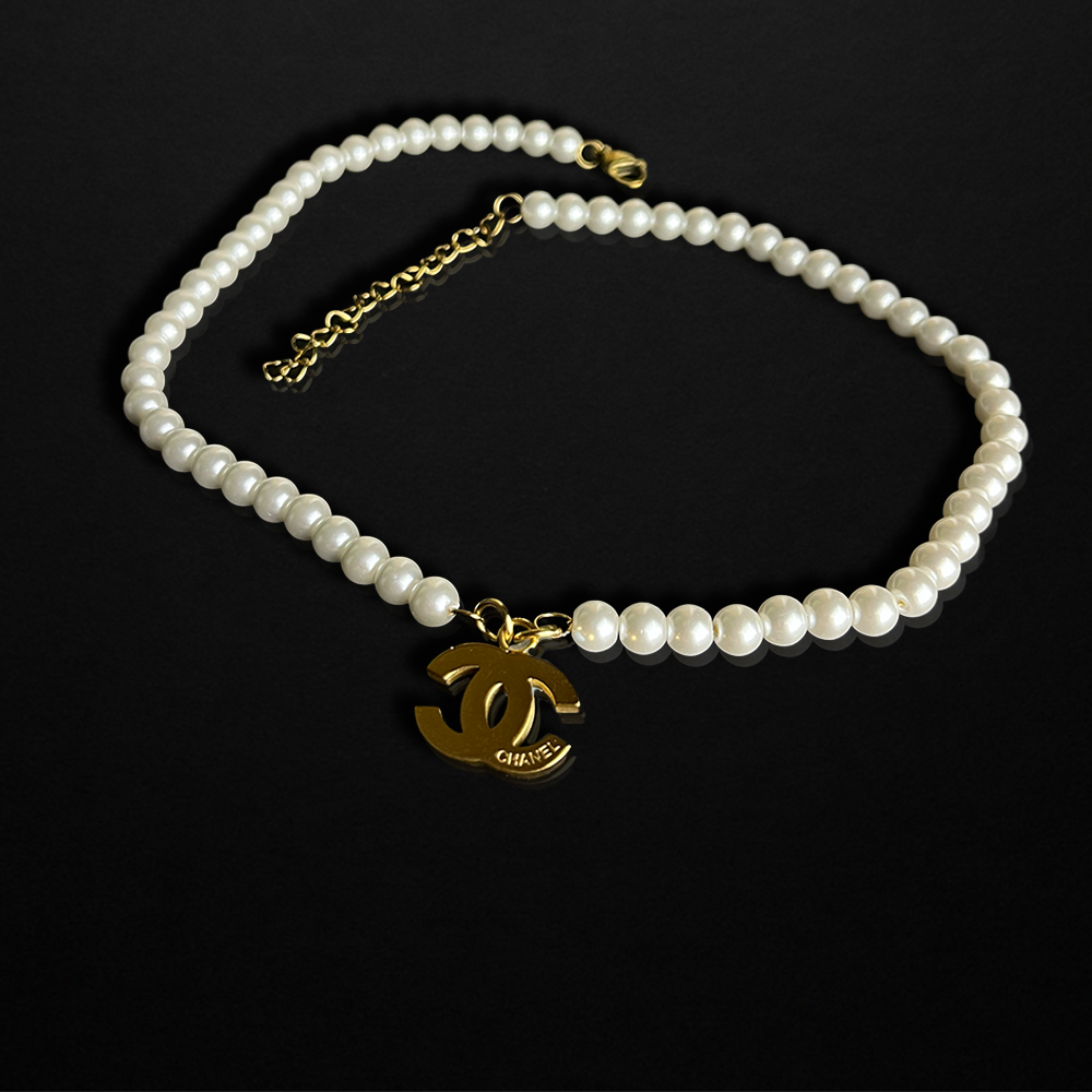 Repurposed CC Gold Pearl Necklace