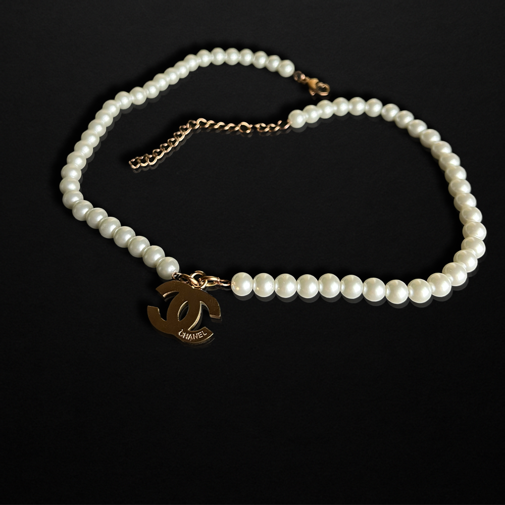 Repurposed CC Rose Gold Pearl Necklace