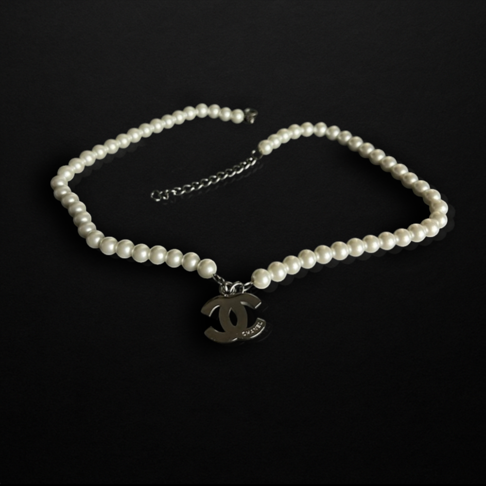 Repurposed CC Silver Pearl Necklace