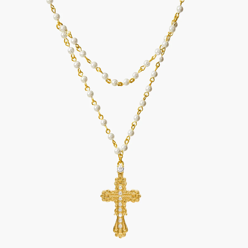 Cathedral Cross Pearl Necklace