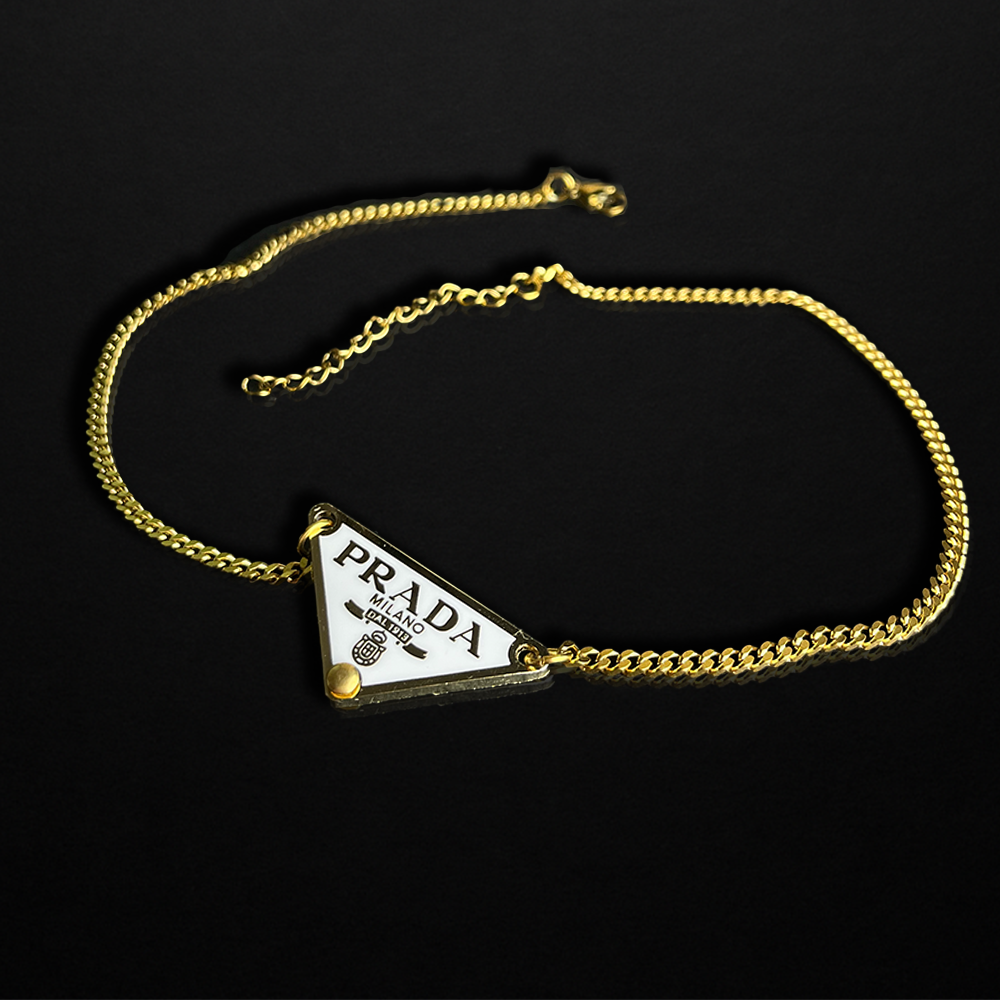 Repurposed White Praddy Gold Chain Necklace
