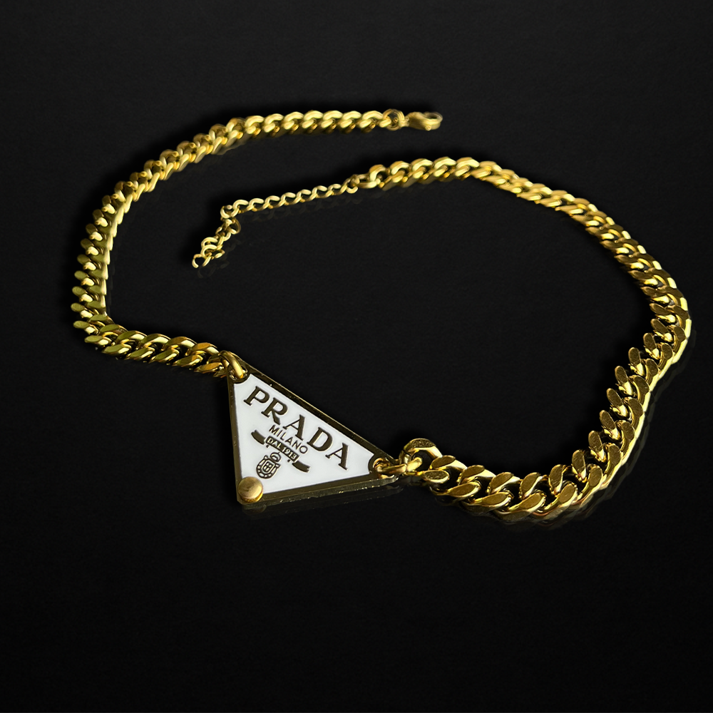 Repurposed White Praddy Gold Chunky Chain Necklace