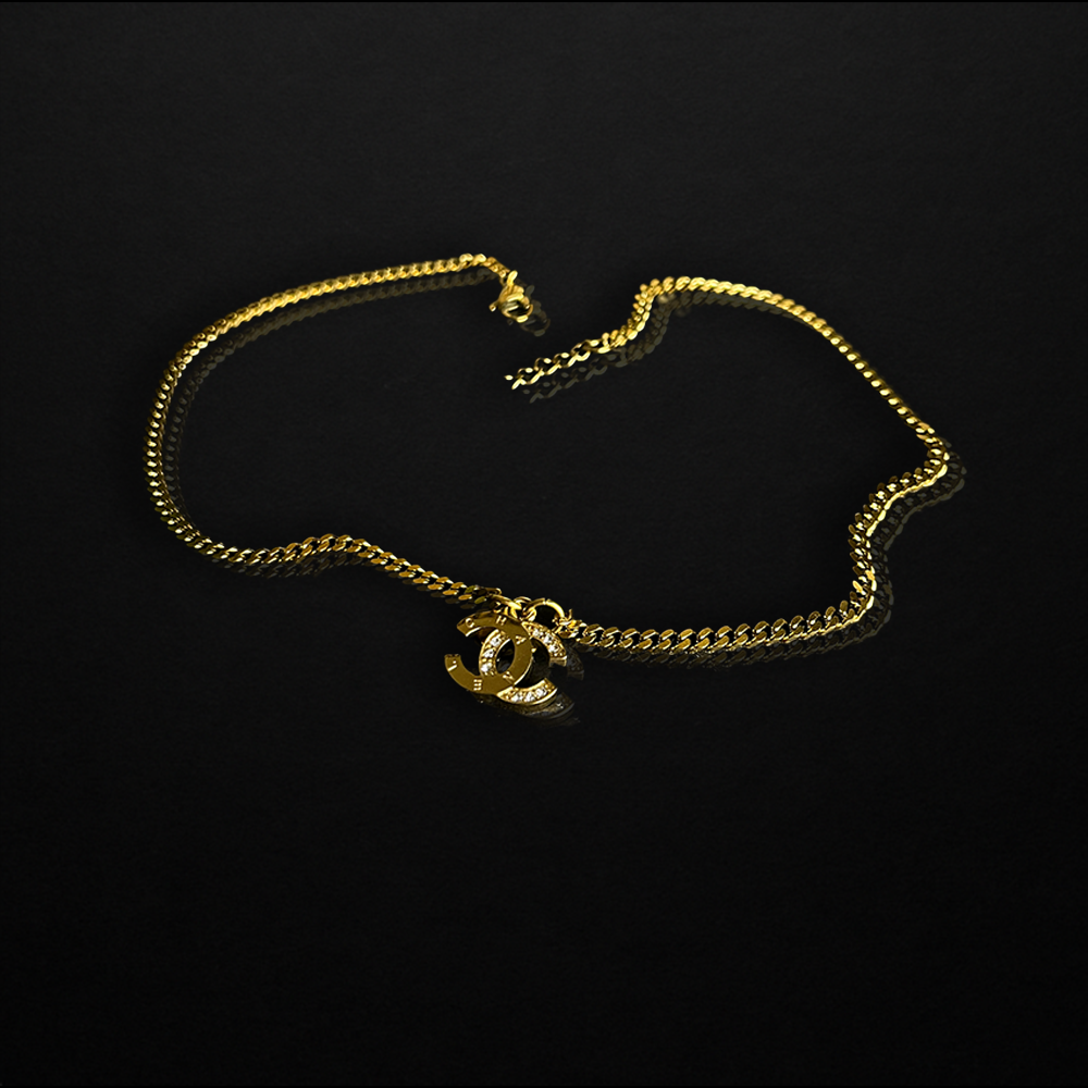 Repurposed CC Gold Crystal Chain Necklace