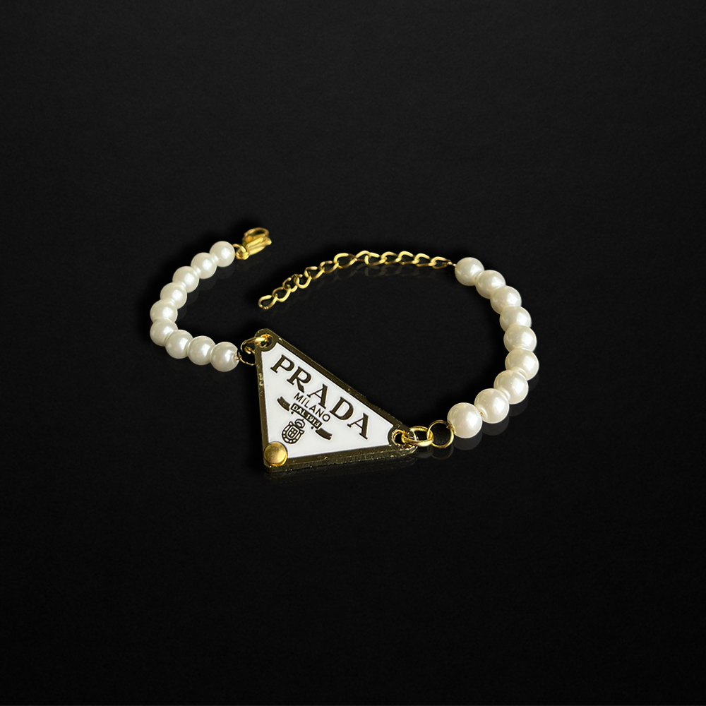 Repurposed White Praddy Gold Pearl Bracelet