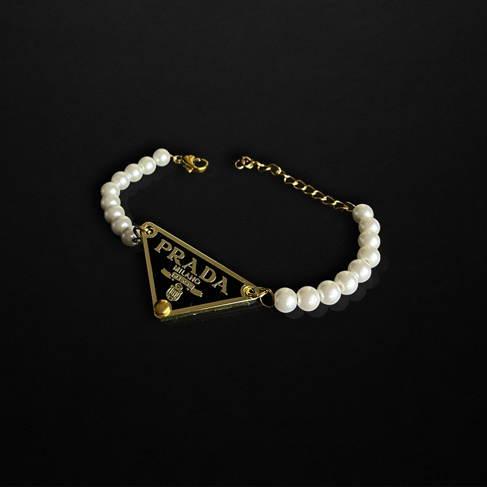 Repurposed Black Praddy Gold Pearl Bracelet