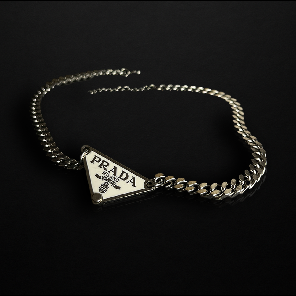 Repurposed White Praddy Chunky Chain Necklace