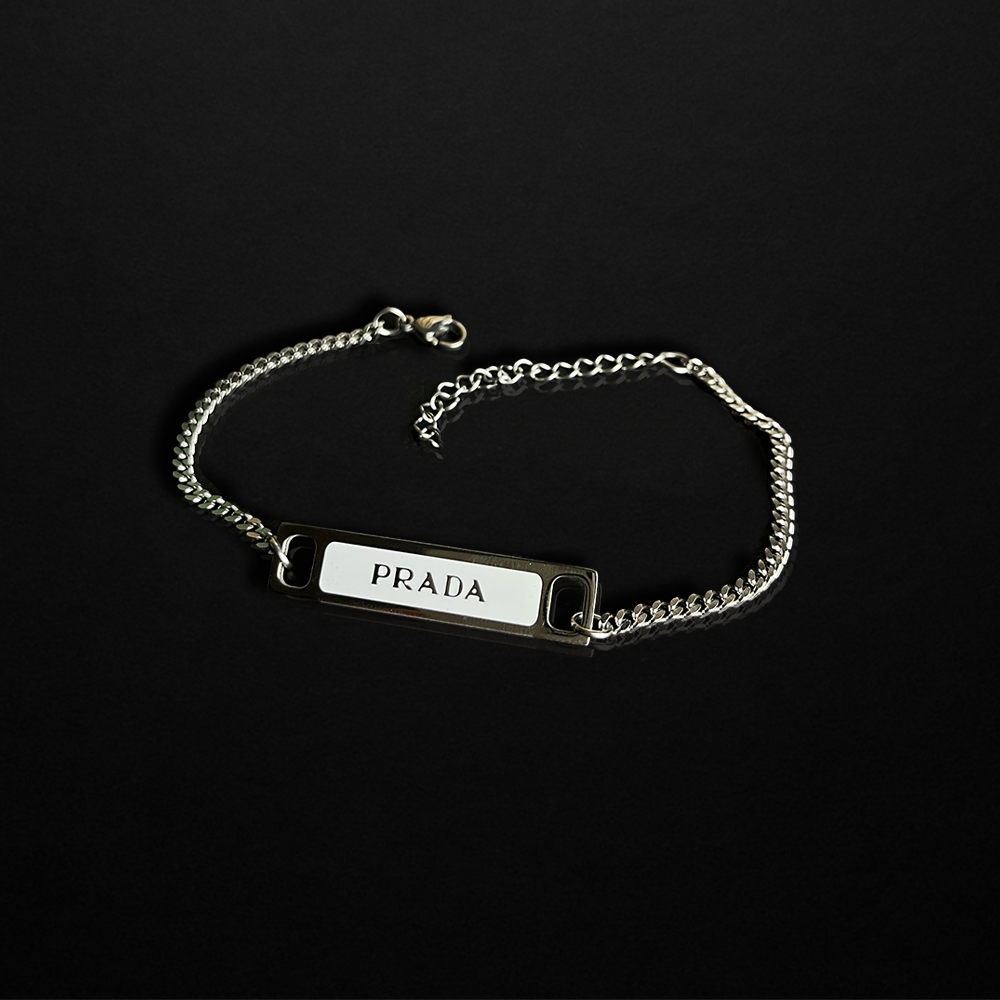 Repurposed Praddy Thin White Chain Bracelet