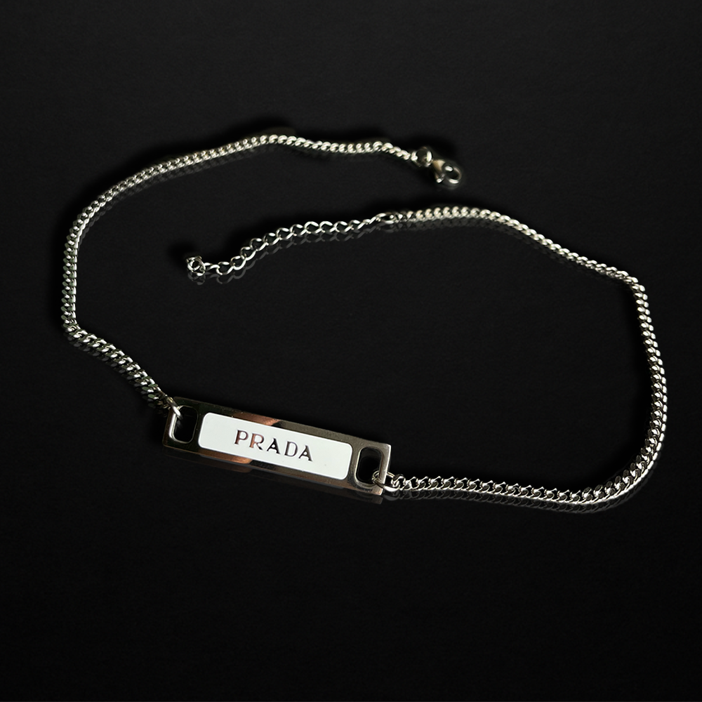 Repurposed Praddy Thin White Chain Necklace