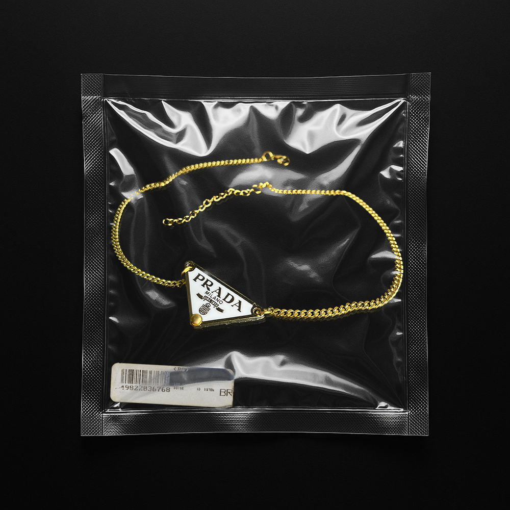 Repurposed White Praddy Gold Chain Necklace