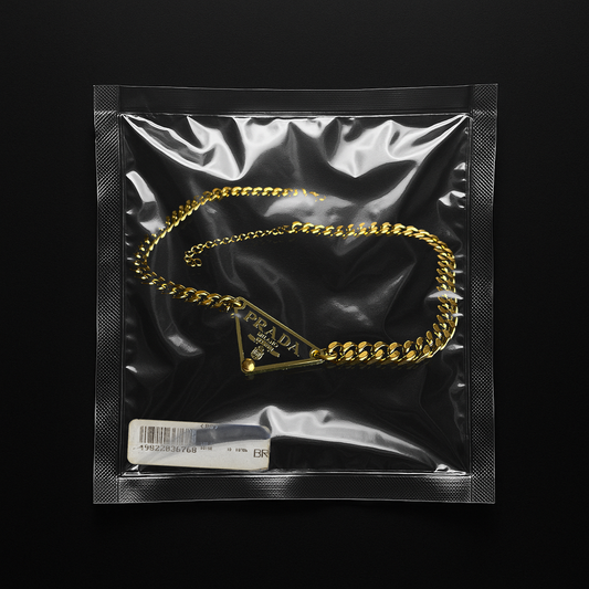 Repurposed Black Praddy Gold Chunky Chain Necklace
