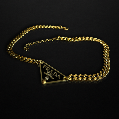 Repurposed Black Praddy Gold Chunky Chain Necklace