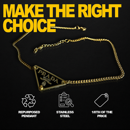 Repurposed Black Praddy Gold Chain Necklace
