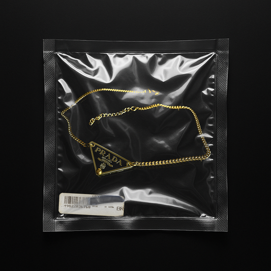 Repurposed Black Praddy Gold Chain Necklace