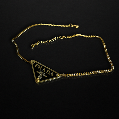 Repurposed Black Praddy Gold Chain Necklace