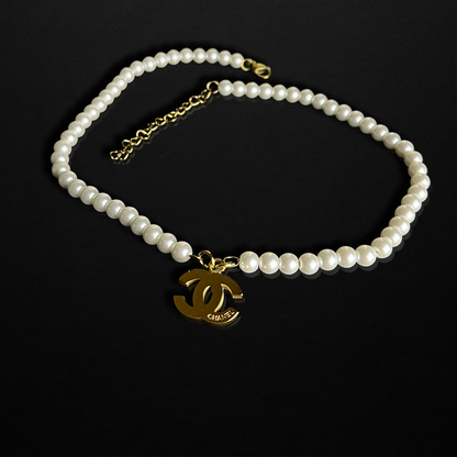 Repurposed CC Gold Pearl Necklace