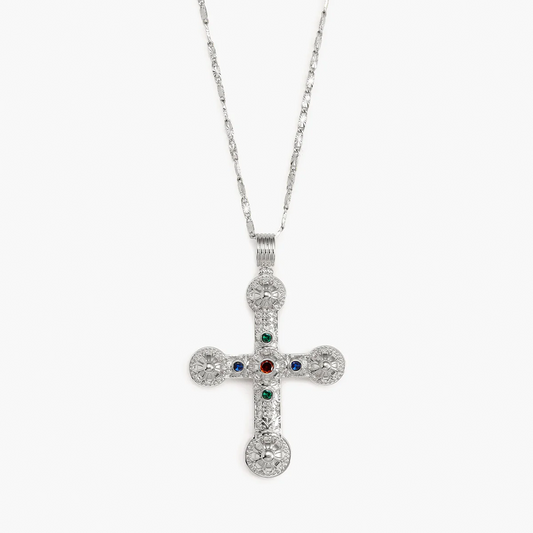 Cathedral Cross Gem  Necklace