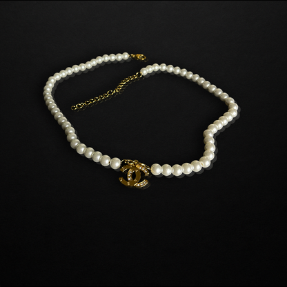 Repurposed CC Gold Crystal Pearl Necklace