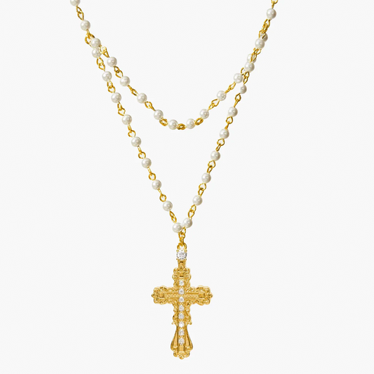 Cathedral Cross Pearl Necklace