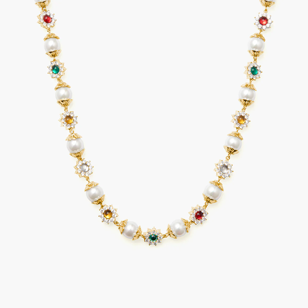 Daisy Gem Pearl Necklace