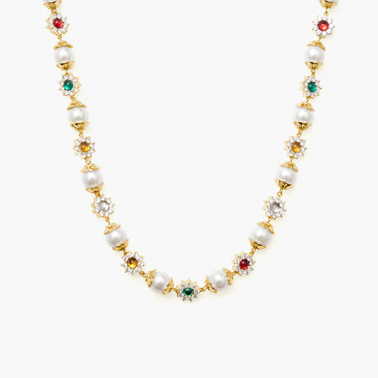 Daisy Gem Pearl Necklace
