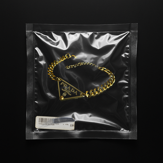 Repurposed Black Praddy Gold Chunky Chain Bracelet