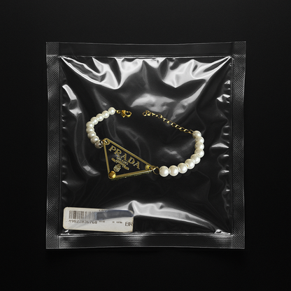 Repurposed Black Praddy Gold Pearl Bracelet