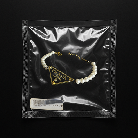 Repurposed Black Praddy Gold Pearl Bracelet