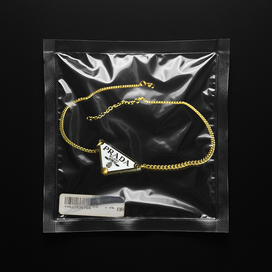 Repurposed White Praddy Gold Chain Necklace